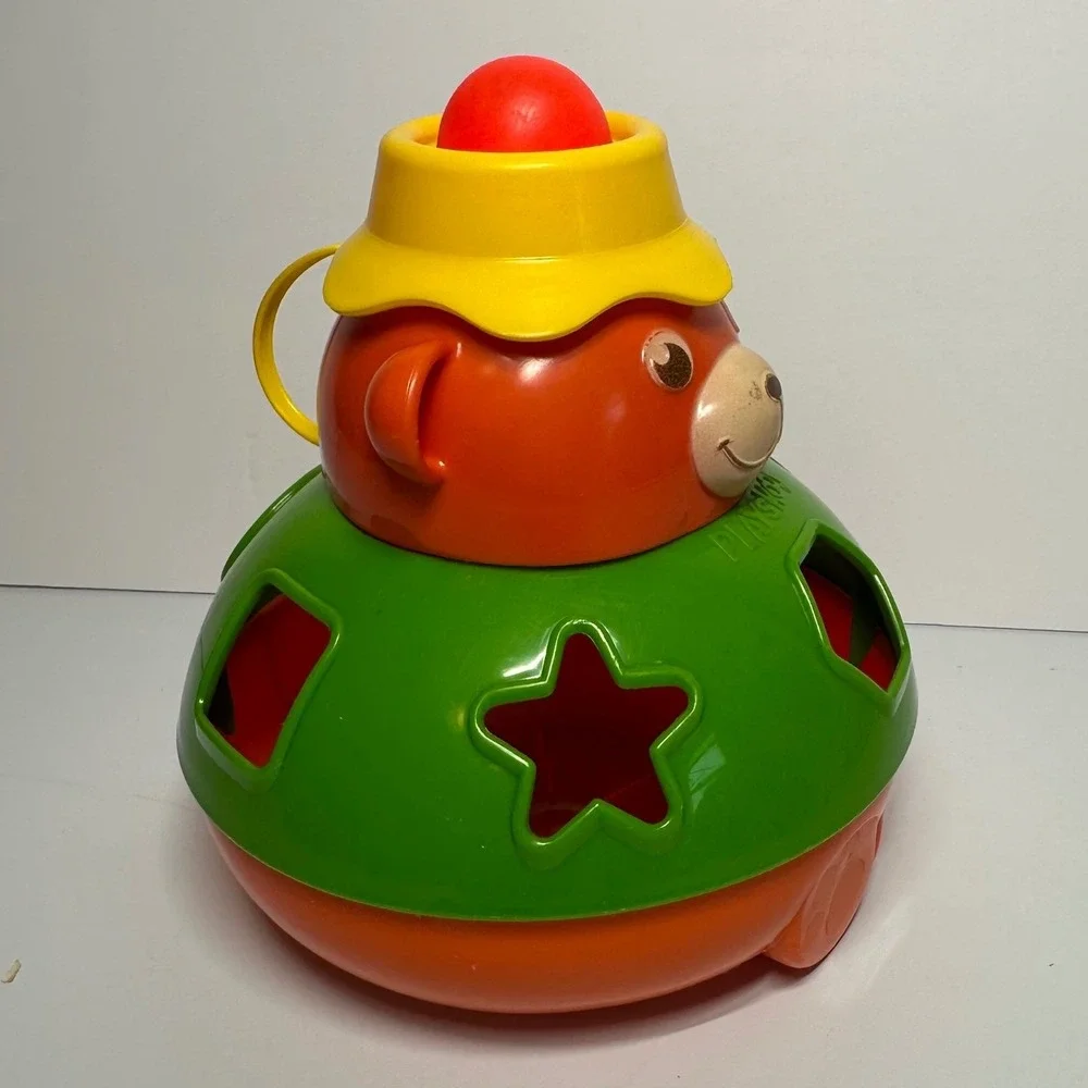 Vintage Playskool Bear Shape Sorter Wobble Toy Roly Poly 4‎ Shapes Squeaks
